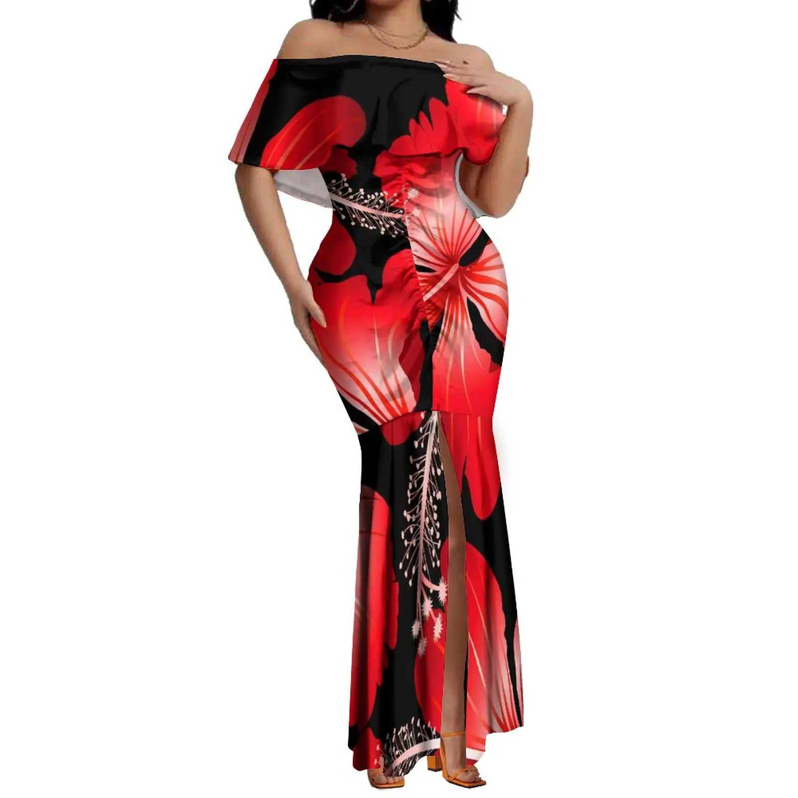 hawaiian evening dresses White Ginger Maxi Long Cocktail Hawaiian Dress Jade / S main image 1