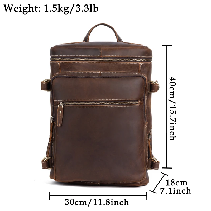 Large Capacity Luxury Hiking School Backpack Men Simple Crazy Horse