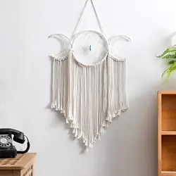 Тройная Луна богиня макраме плетеная на стену в стиле бохо полумесяц большой Ловец снов Декор Белый хлопковый
