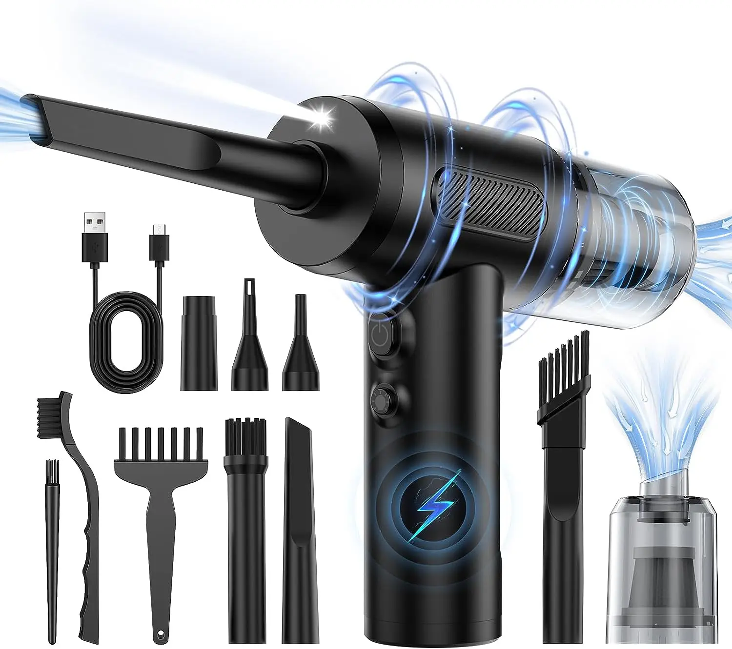 VC016B Model Electronic 2 in 1 Air Duster Cleaner 6000Mah 51000rpm 3 Level 68W Power Small Mini Desk 2 in 1 Vaccum and Blower