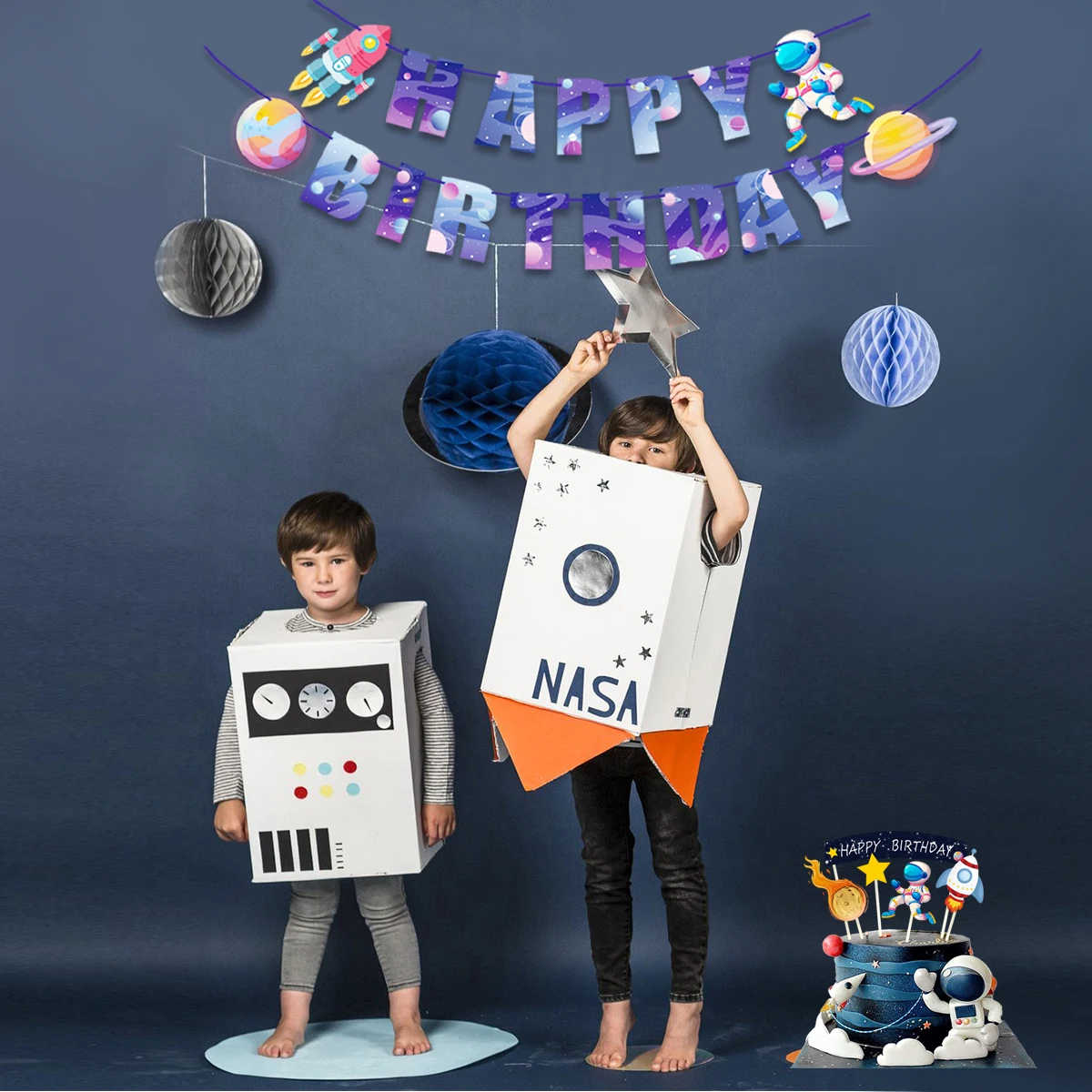 Nicro Fast Delivery Spaceman Theme 92 PCS Space Astronaut Supplies Disposable Tableware Banner Happy Birthday Party Decoration