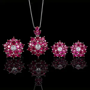 Popular Punk Style Copper Gold-plated Natural Stone Flower Necklace Earrings Bracelet Set High-end Light