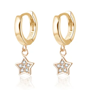 Customized 925 Sterling Silver AAA Cubic Zirconia Star Huggie Earrings for Women Gold Plated Trendy Jewelry Diamond Main Stone