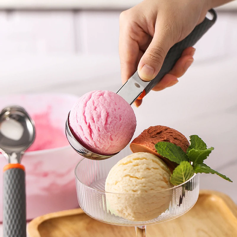 Customized Ice Cream Scoop With Comfortable Silicone Handle Food Grade