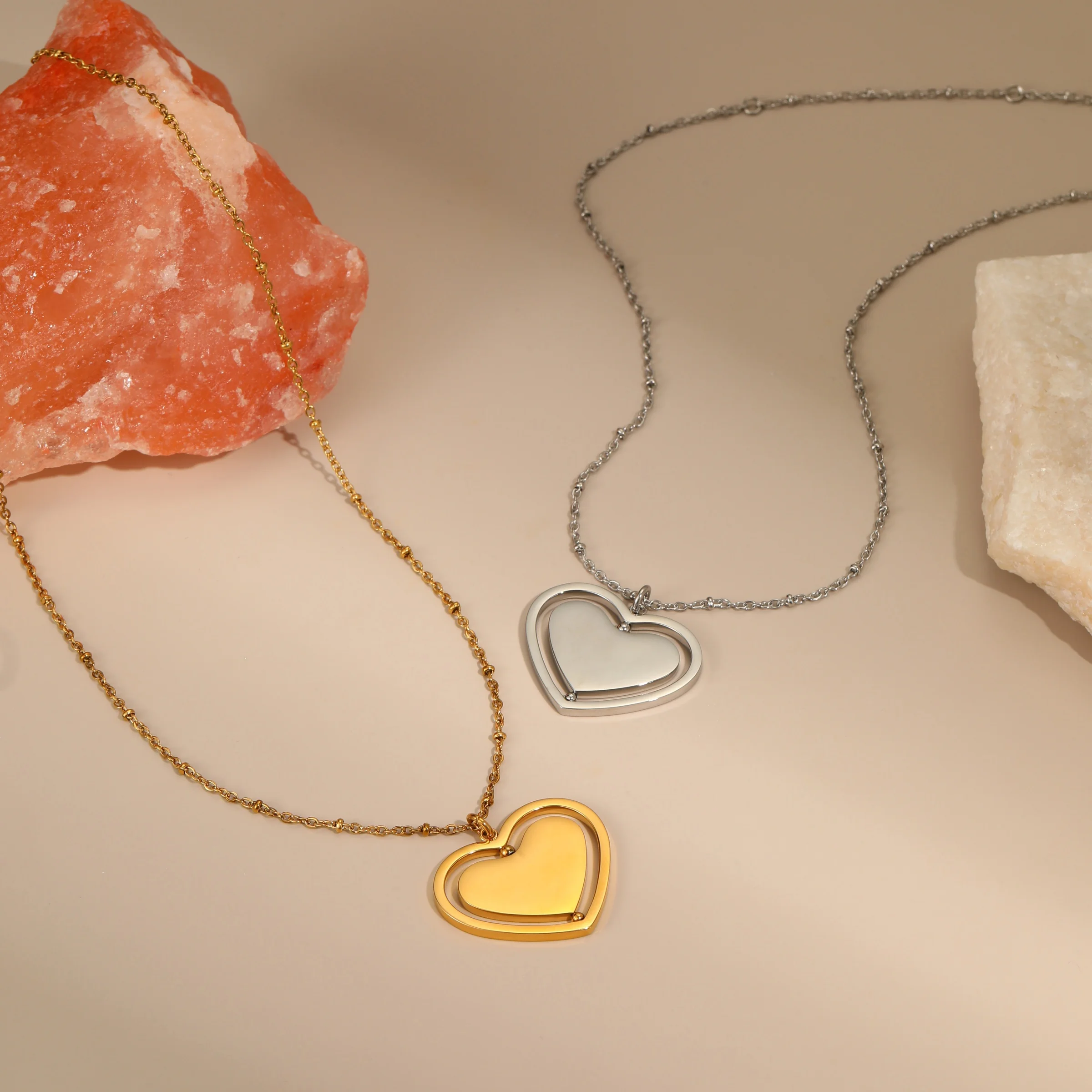 18K Gold Waterproof Heart Pendant Necklace for Women