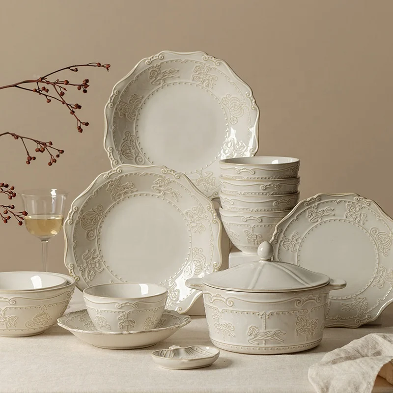 Alibaba.com: Kiln-fired Relief Retro Ceramic Tableware Set with plates ...