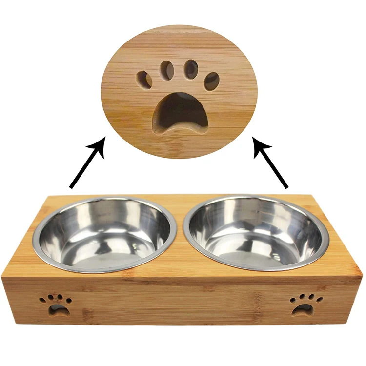 Hot Selling WDF wooden pet feeder elevated dog bowls stand cat elevated pet wooden bowls stand Bamboo Pet feeder with bowls manufacture