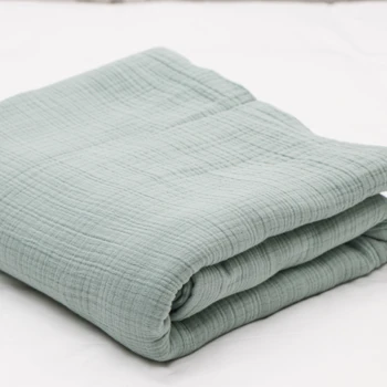 teal pure cotton Multiply yarn solid muslin vintage wearable couch bed blanket all season king single six layer gauze