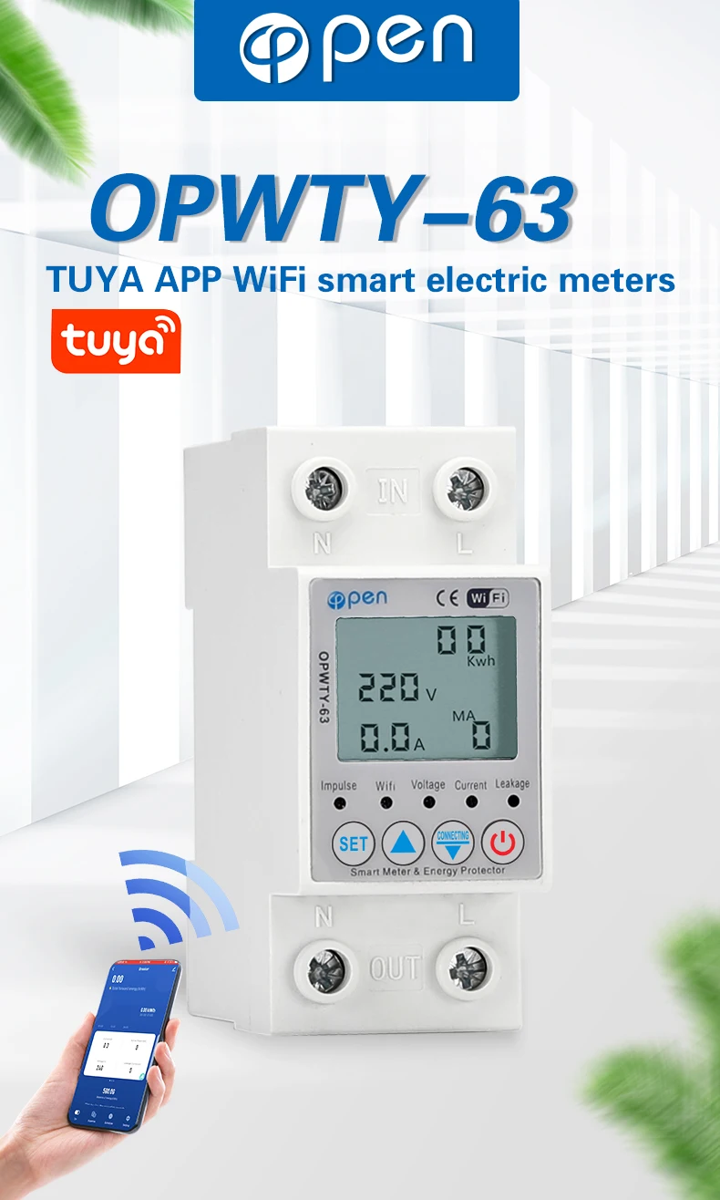 Contatori Di Energia 63A TUYA WiFi Smart Dispersione Verso Terra