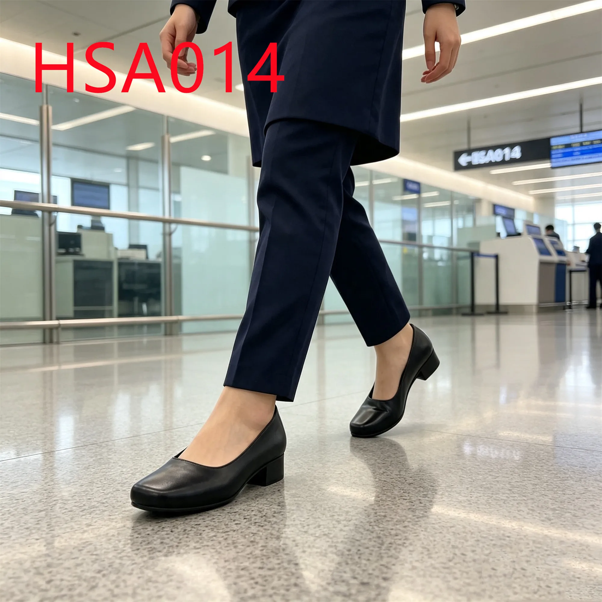 HY,Malaysia Air Service Staff slip on Hua Singh Lady Leather Shoes square Toe Long Time Wear Anti-tired Uniform Shoes HSA014