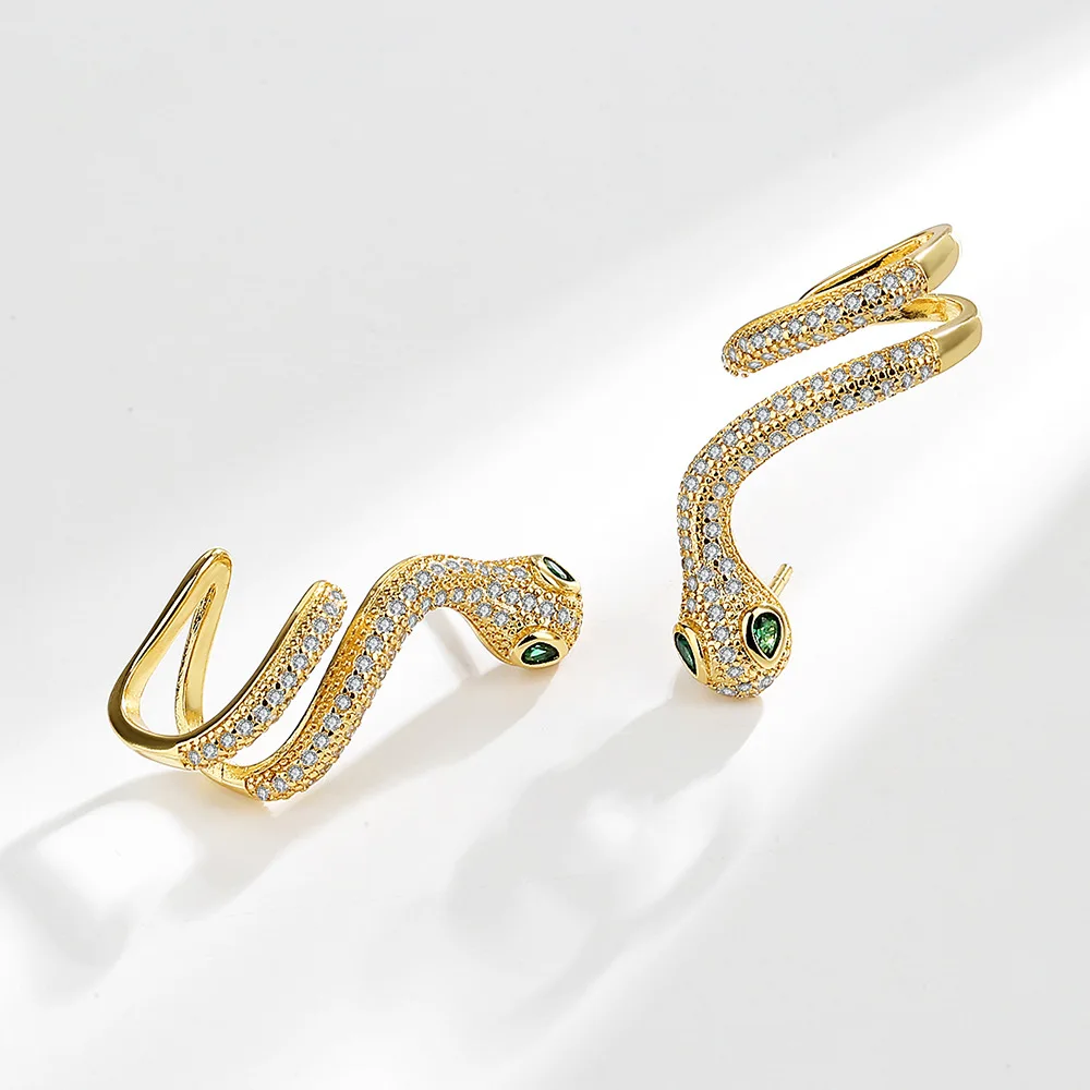 18K Gold Plated Zircon Snake Stud Earrings for Kids