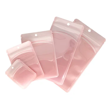 Three Side Seal Clear Front Pink Back Glossy Flat Mylar Zip Lock Plastic Bag for Mobile Phone Socks Packaging