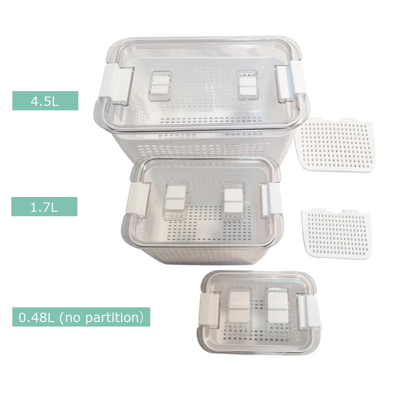 3PCS Set Fruit and Vegetable Drain Basket Preservation Box Refrigerator Organizer Bin Plastic Stackable Fridge Storage Container
