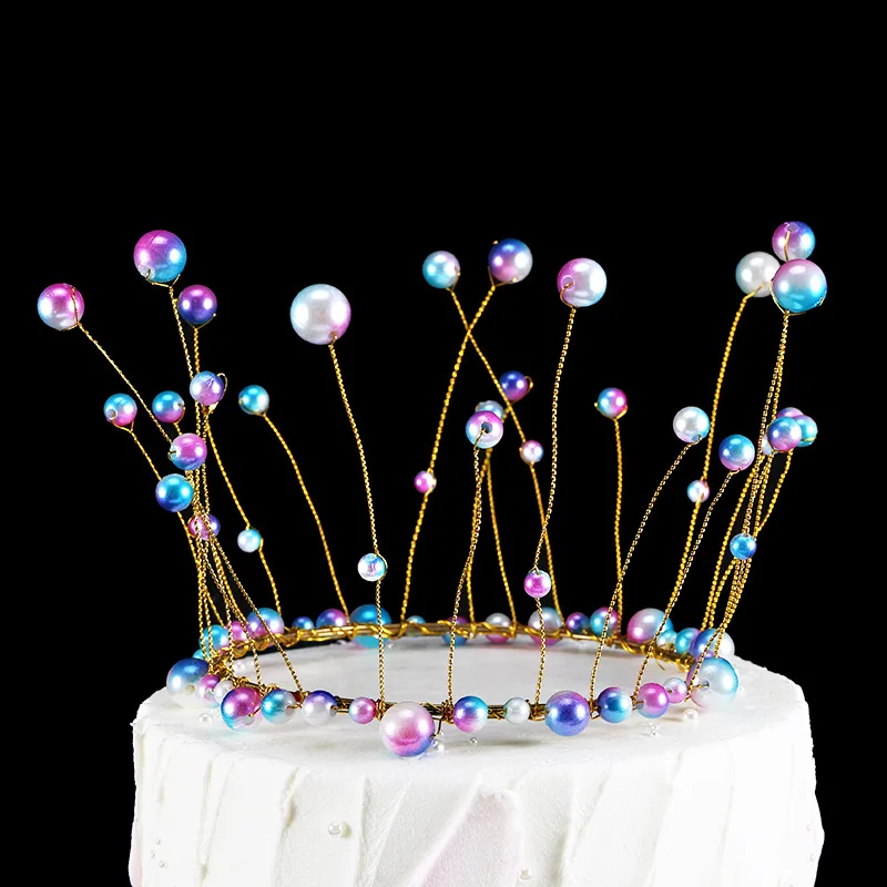 Metal Pearl Princess Crown Cake Topper Artificial Pearls Headdress