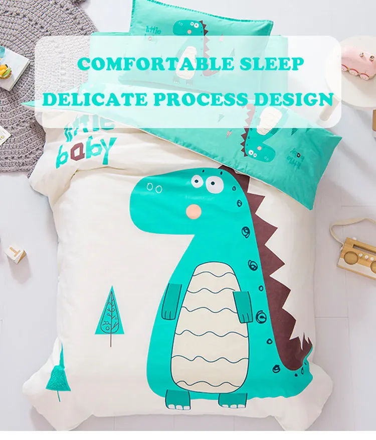 Cartoon dinosaur printed duvet cover single kids baby bed sheet bedding set manufacture