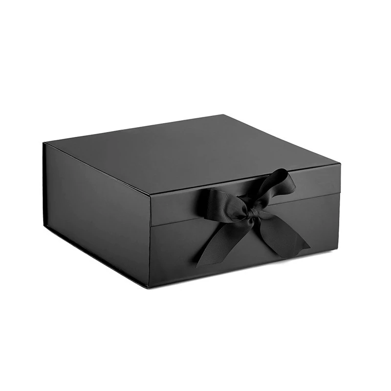 Custom black box packaging gift folding best paper brand ribbon closure boxes