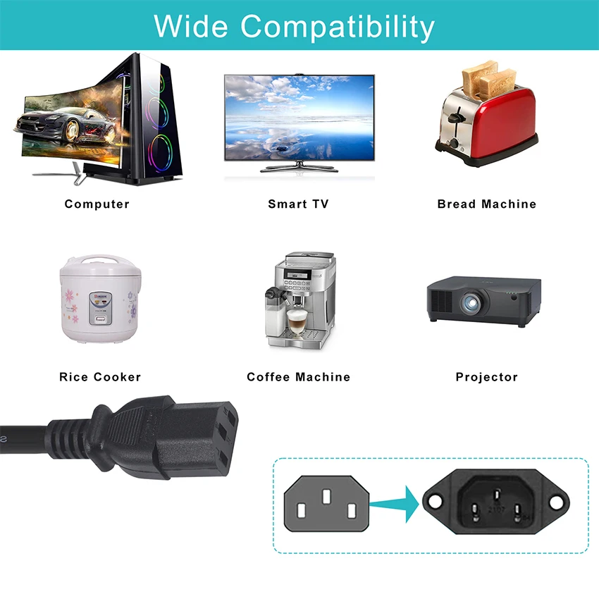 Saa Computer Cable Connector Power Cord Iec C13 Cable Plug Ac Copper
