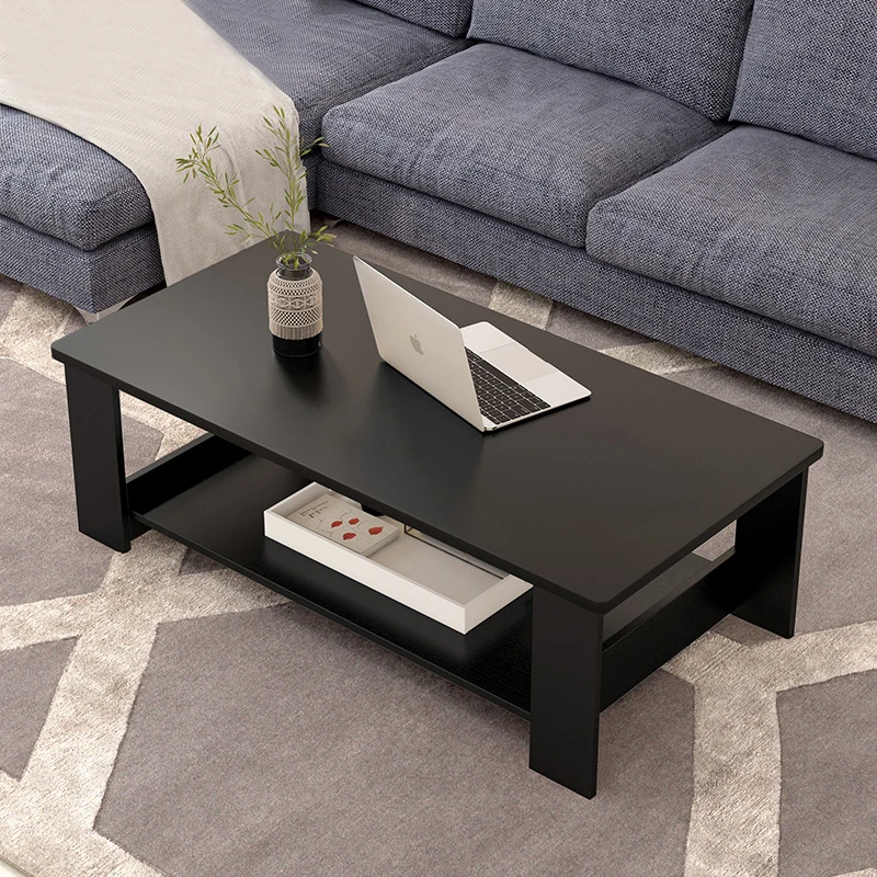 Rectangle, Modern Side Center Table With Shelf Metal Legs, MidCentury