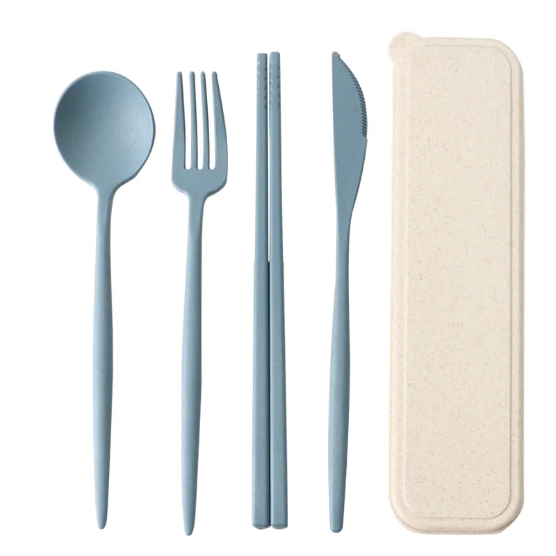 Reusable Travel Utensils Set With Case Box Wheat Straw Portable Knife Fork  Spoons Set Tableware Eco