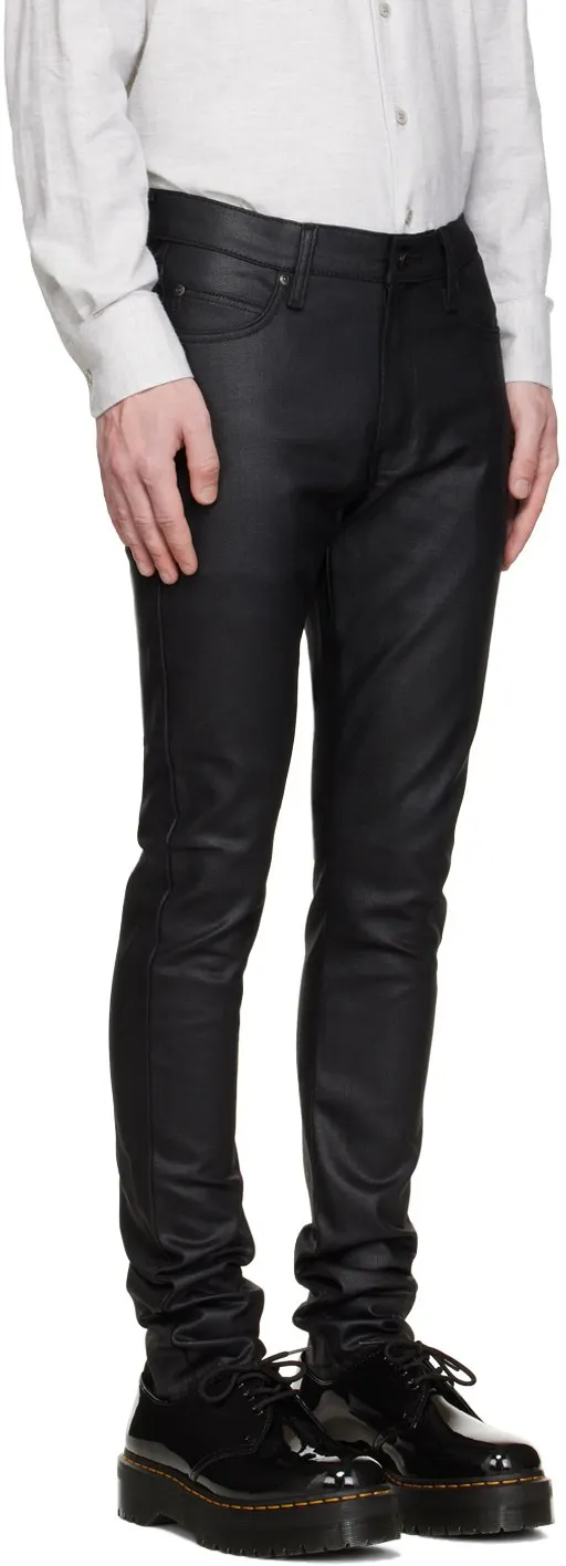 M12 Custom New Fashion High Quality Black Stacked Slim Skinny Stretch Vintage Waxed Denim Coated Denim Men's Jeans Pants