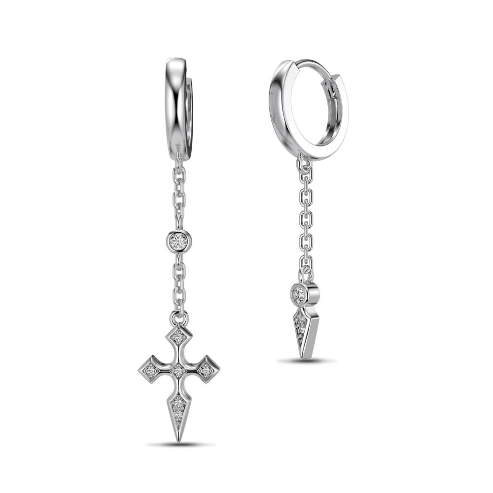 KAKODIY Personalized Statement Design 925 Sterling Silver Asymmetric 5A Cubic Zirconia Religious Tassel Pendant Ring Ornament Earrings detail 7