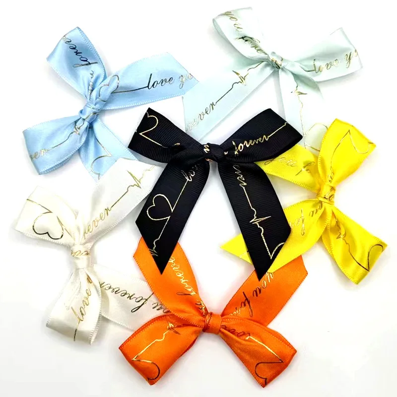 Custom Printed Gift Wrapping Ribbon With Logo Small Satin Bow With Self Adhesive