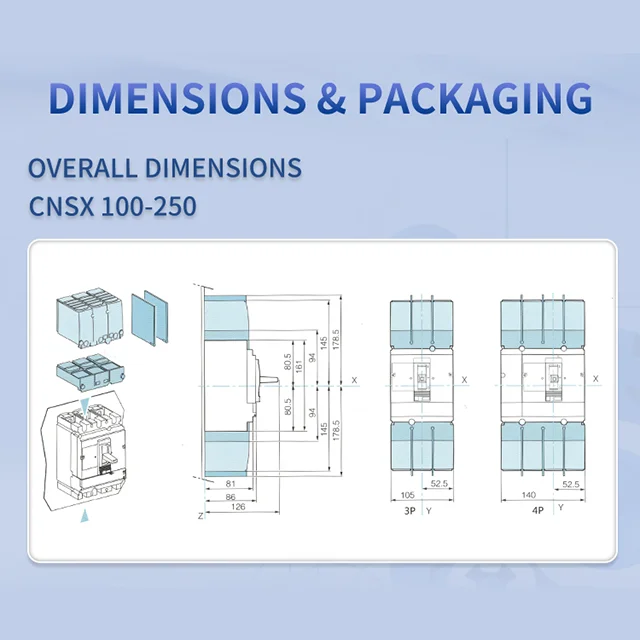 NSX 250A 4P Rotary Handle Power Electrical Circuit Breaker Mccb