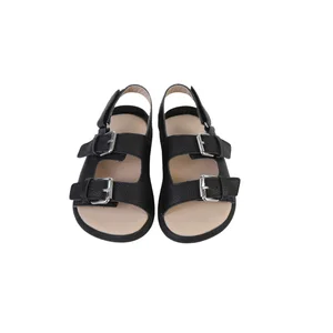 Babyhappy Anti-Slippery Leather Kids Sandals Double Straps Wide Flat Rubber Soles Slide-On