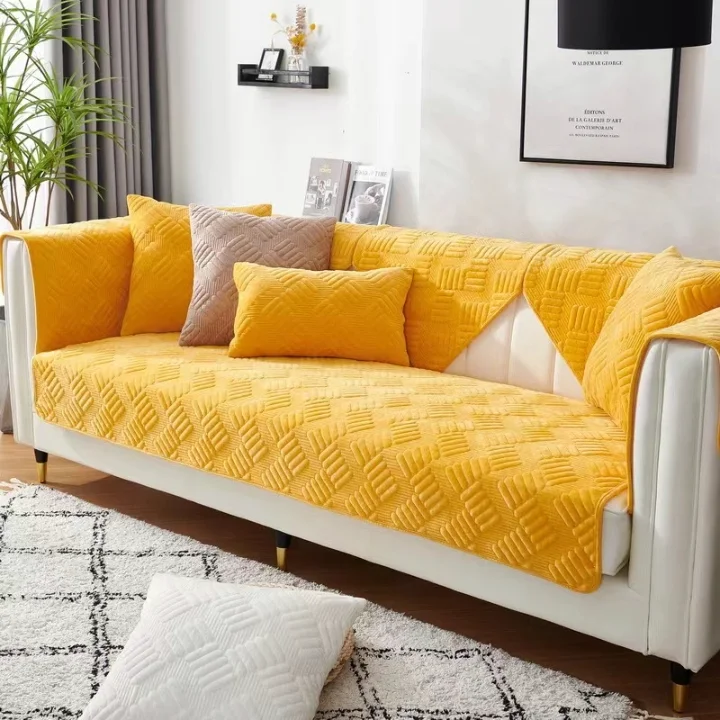 Super Soft Velvet Quilted Sofa Couch Covers Non-slip Sectional Sofa Pad ...