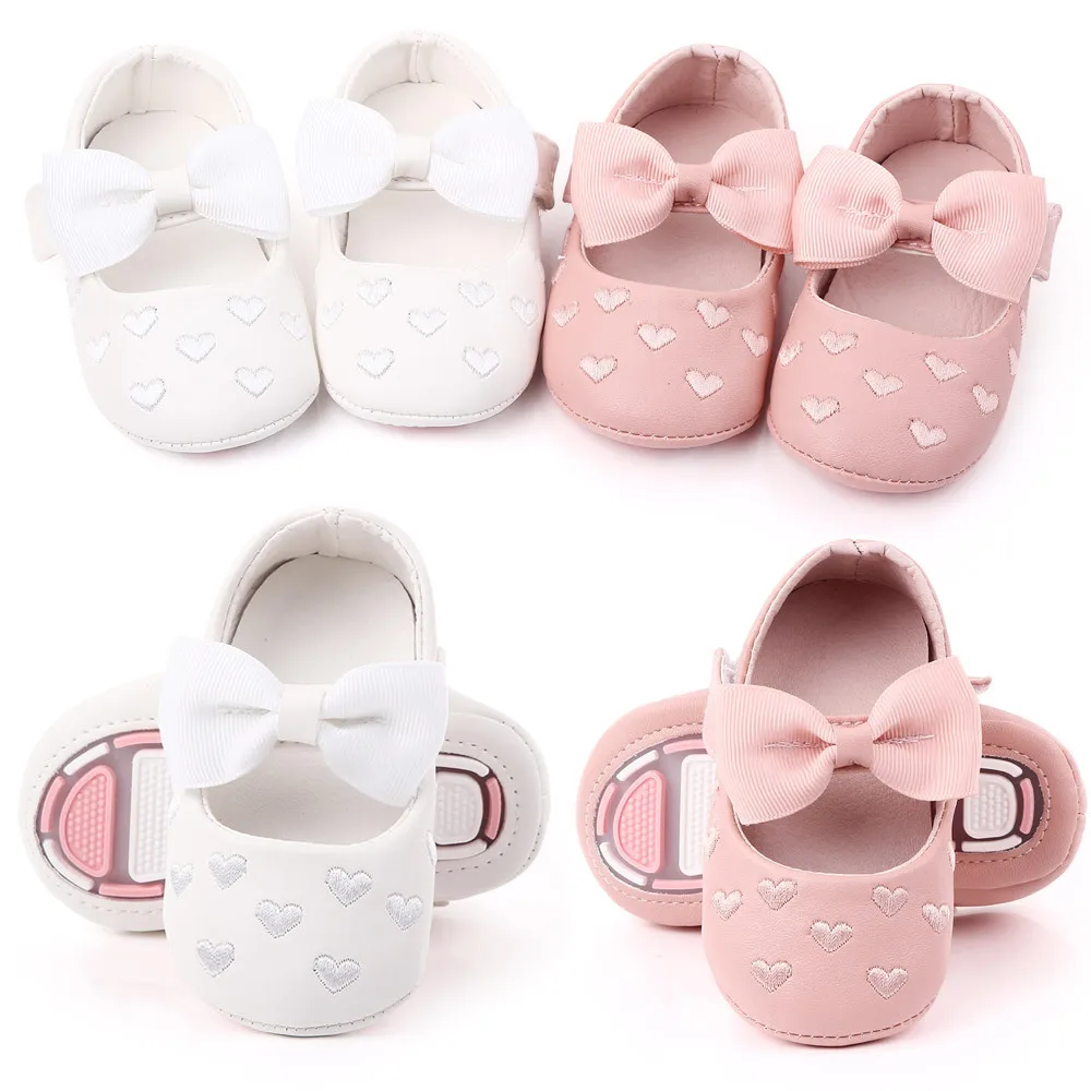 New Arrival Heart and Bow-knot Rubber Sole Infant Baby Walking Shoes Moccasinss Rubber Sole Crib Shoes