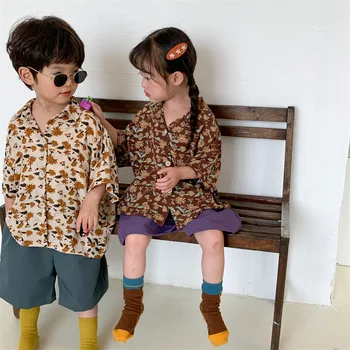 2024 Summer new children's chiffon floral short-sleeved shirt children Mori Style blouse