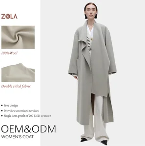 Women's 100% Woolen Casual Outerwear Coat Long Length Button Decoration Handmade Winter Coat with Belt Closure Breathable