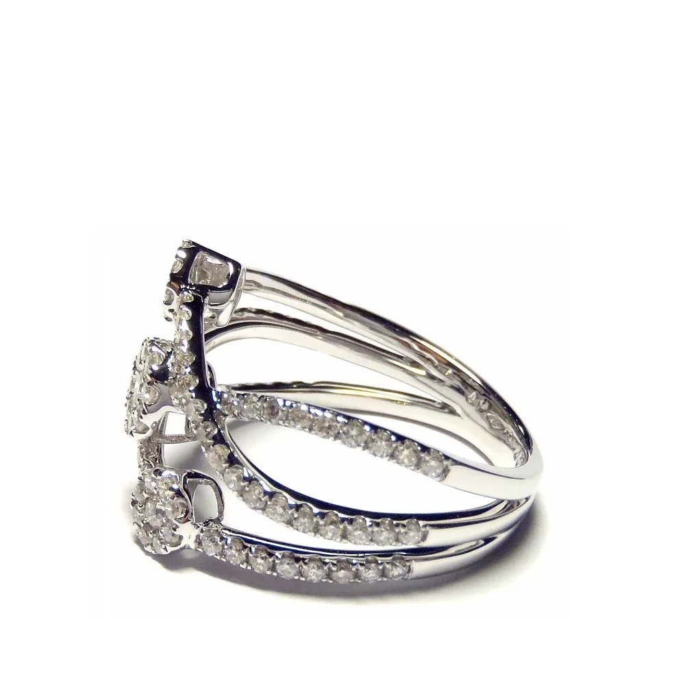 HongKong Jóias OEM Design Inteligente 18k Sólido Ouro Branco Real Diamante  Redonda Larga Vintage Cluster Anéis de Casamento Para As Mulheres, image size:1000x1000