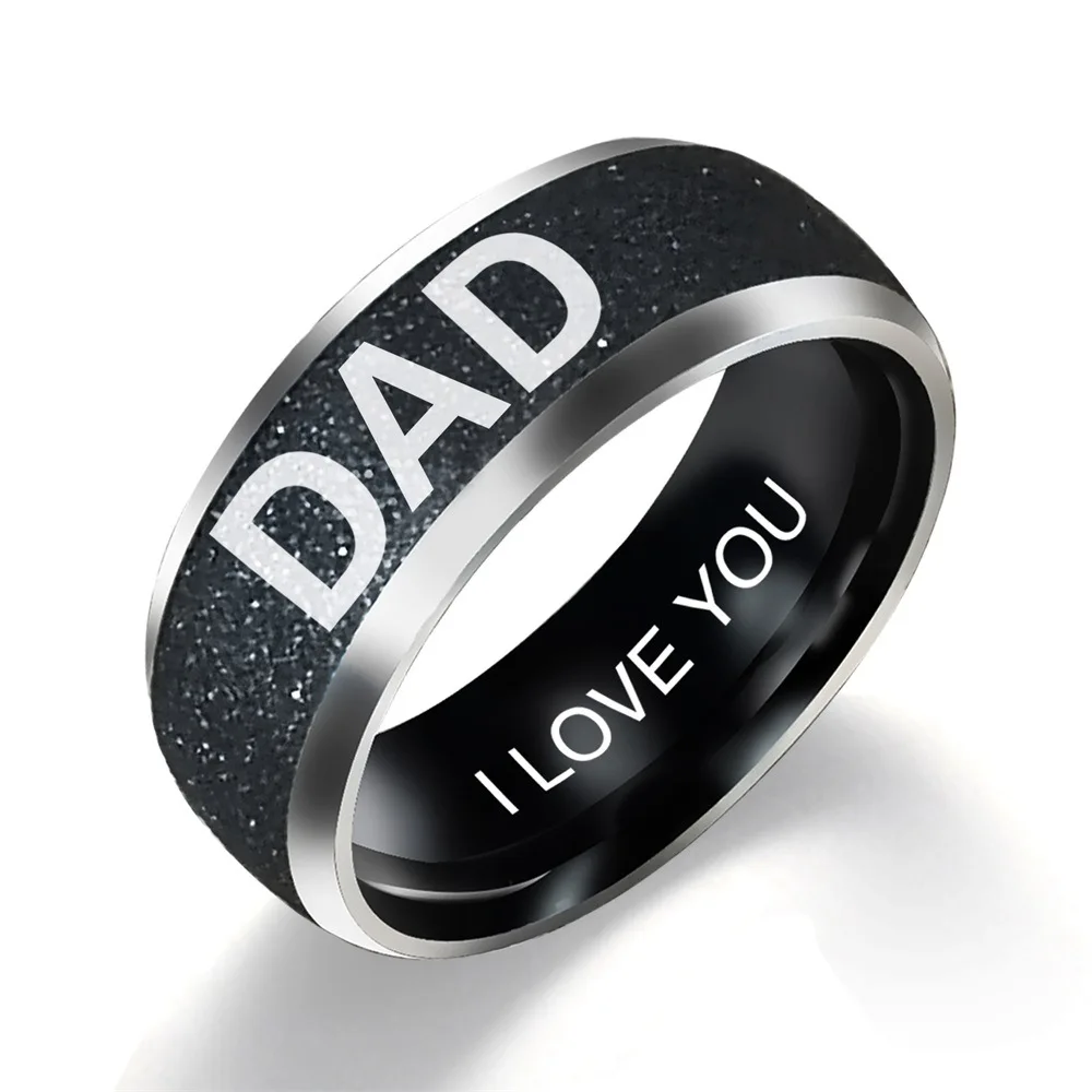 Go Party Mother's Day and Fathers Day Gift Matte Stainless Steel Jewelry Engrave Letters DAD MOM SON DAUGHTER Family Rings
