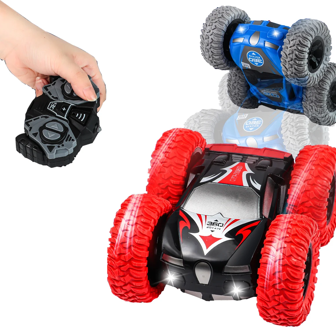 Remote Control Stunt Car 4WD Dual Exhaust Pipes Smoke Spraying RC Cars Double Ricochet Stunt Car with Light