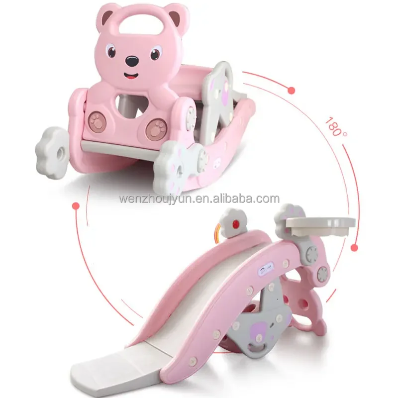 Plastic Multifunctional Slide Combined With Rocking Function Animal Bear Swing Rocking Horse Set With Slide  2-in-1 for Kids