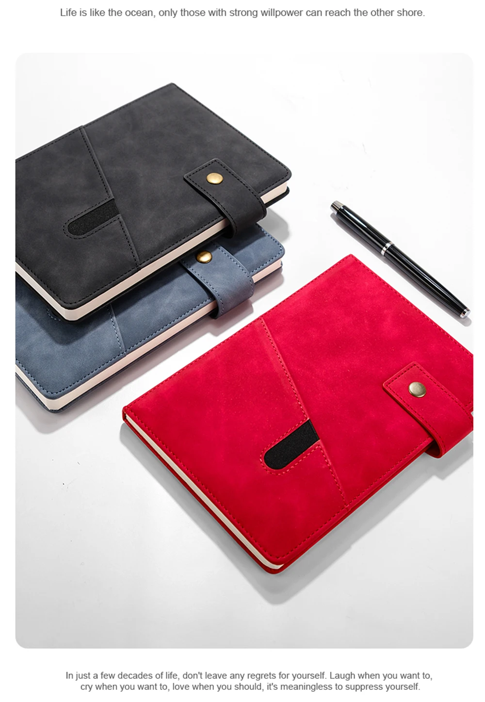 Premium 100 Sheet Notebook Planner Classic Commercial Design PU Leather Pocket Sewn Hot Press Bound Diary Custom Journal Gift
