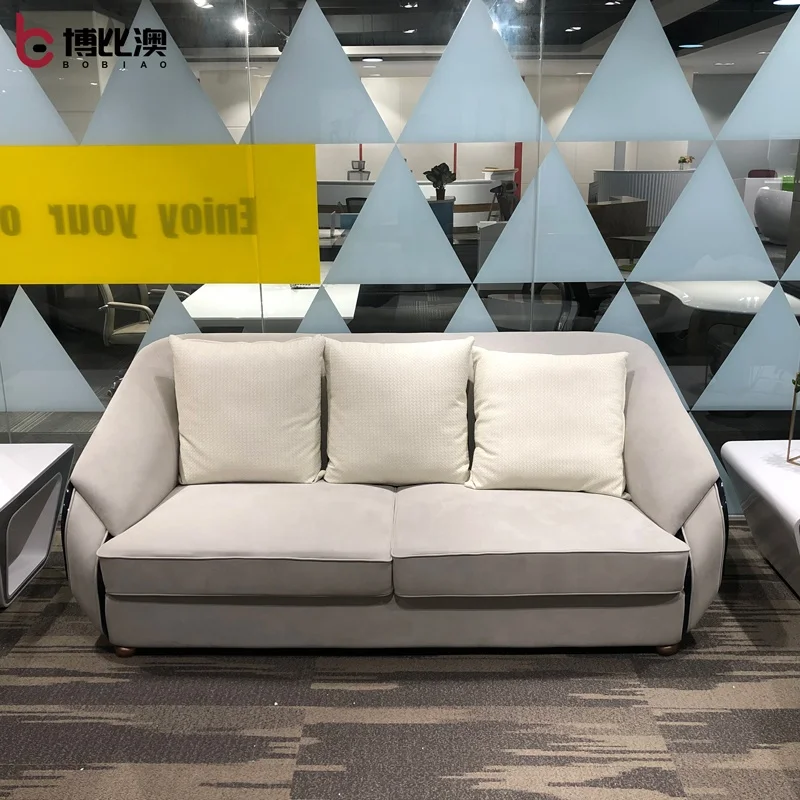 Executive Blue Gray Leather Meeting Room Reception Sofa Furniture 2020 Luxury Modern MDF Glossy Office Sofa