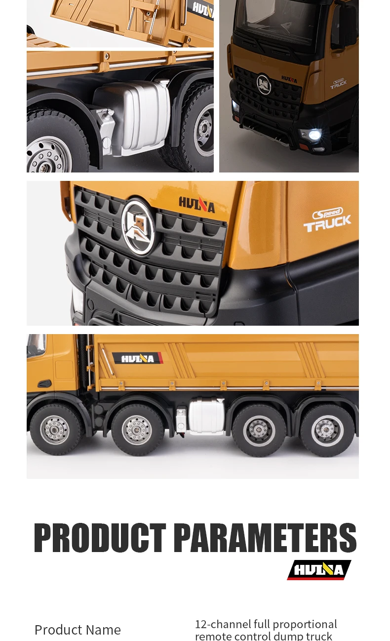 HUINA 1536 RC Car 8-Wheels Heavy-Duty Vehicle 1/14 Large Dump Truck Alloy Engineering Truck Cargo Remote Control Toys Model
