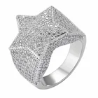 Luxury Hip Hop Bling Jewelry Men Silver Gold Pave Zirconia Diamond 3D STAR Ring Iced Out