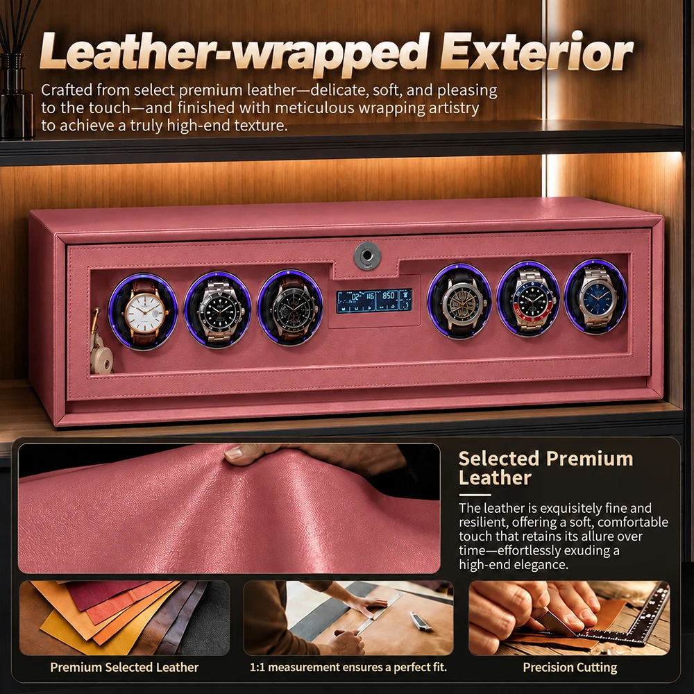 CEQSAFE  Slots Handmade Leather Luxury 6 Slots Watches Display Safe Box with Drawer Style Storage Cabinet