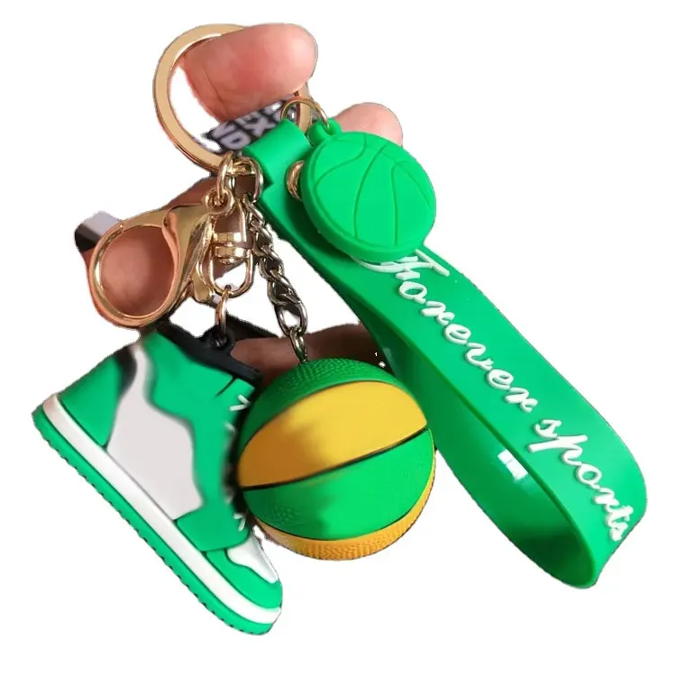Popular Custom Designer logo Mini 3d Rubber Basketball Shoe Keychain with Ball