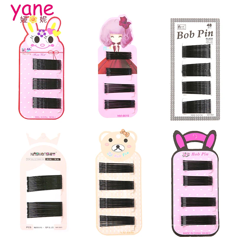 Set of Normal Style Black Hair Pins Simple Bobby Pins With Clip Feature for Girls 5cm Size Made of Metal and Acryl