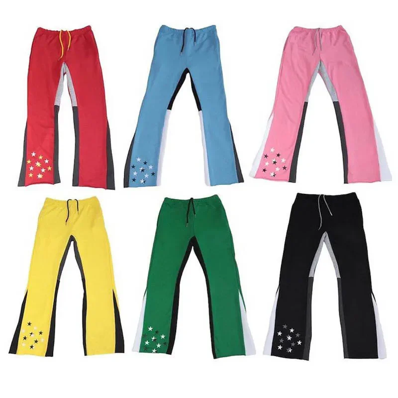 Custom Embroidered Patch Pants Jogger Acid Washed Vintage Sunfade Flair Sweatpants Cut and Sew Flare Sweat Sweatpants