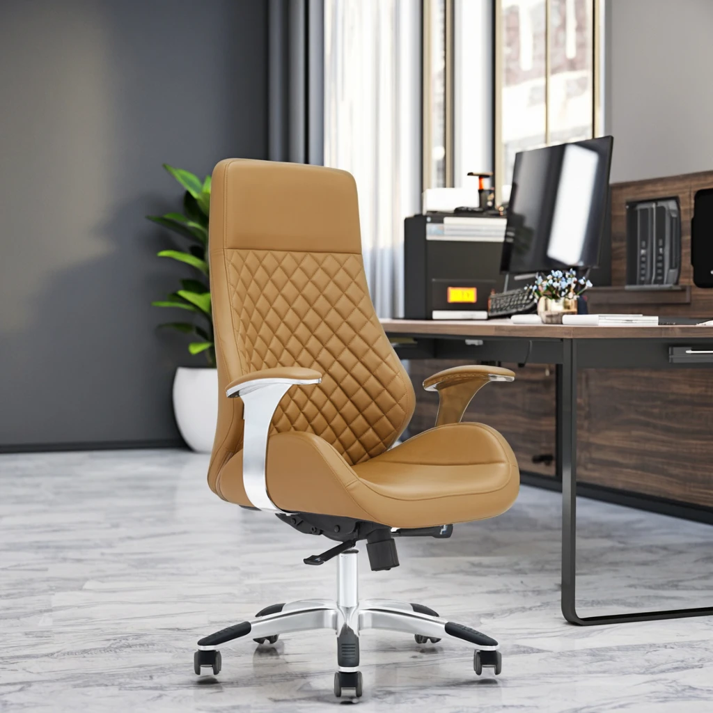 Modern Executive Chair Black+White Alloy Base PU Leather Surface Meeting Room Essential 5
