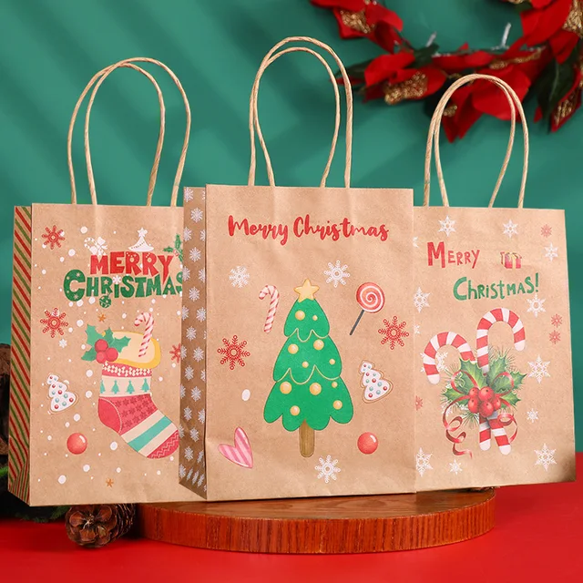Wholesale Custom White Brown Kraft Craft Paper Shopping Take Away Paper Bag for Christmas Day