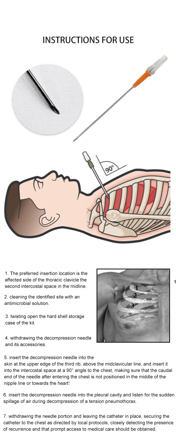 Needle Pneumothorax Trauma Medical Ifak Chest Cathether Needle Catheter 14g Needle Decompression