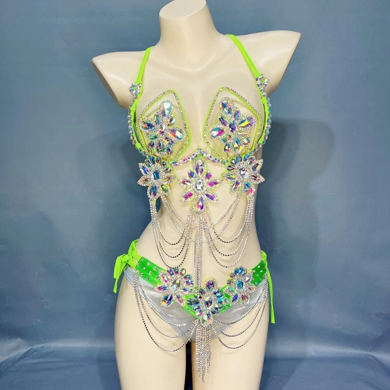 New Sexy Samba Carnival Costume For Women Wire Bra Top Belt Mini