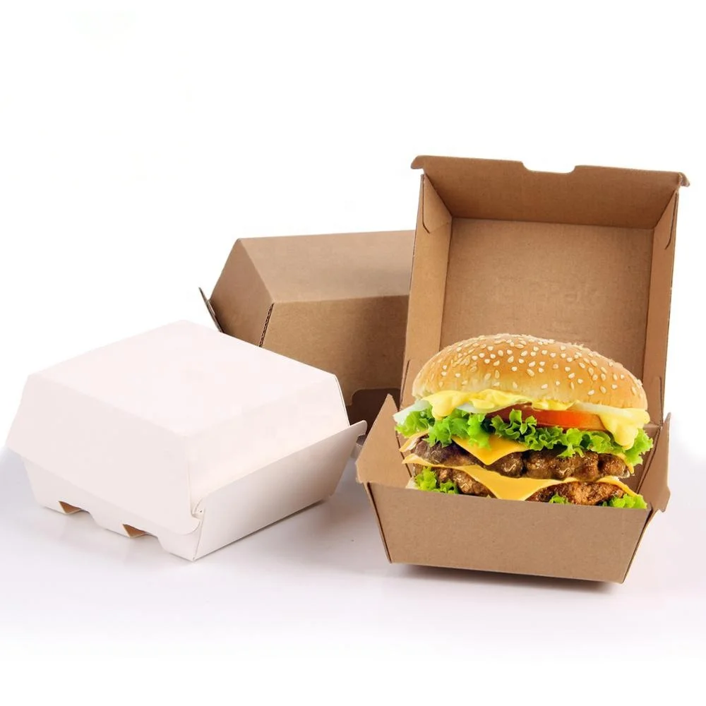 Custom Printed Disposable Fast Food Packaging Box Eco Friendly Compostable Kraft Paper Burger Hamburger Box