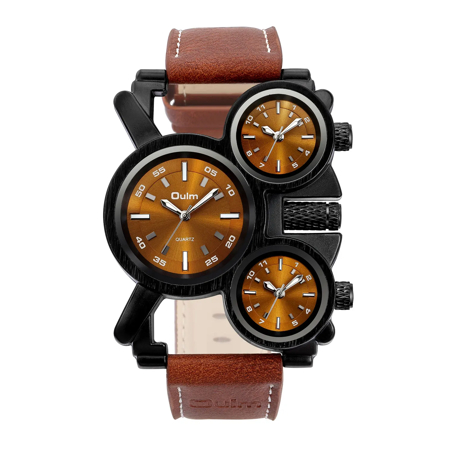 Oulm 1167 Top 10 Brands Guangzhou Men Quartz Watch Low Price Genuine Leather Strap Chronograph Character Sports Wristwatch